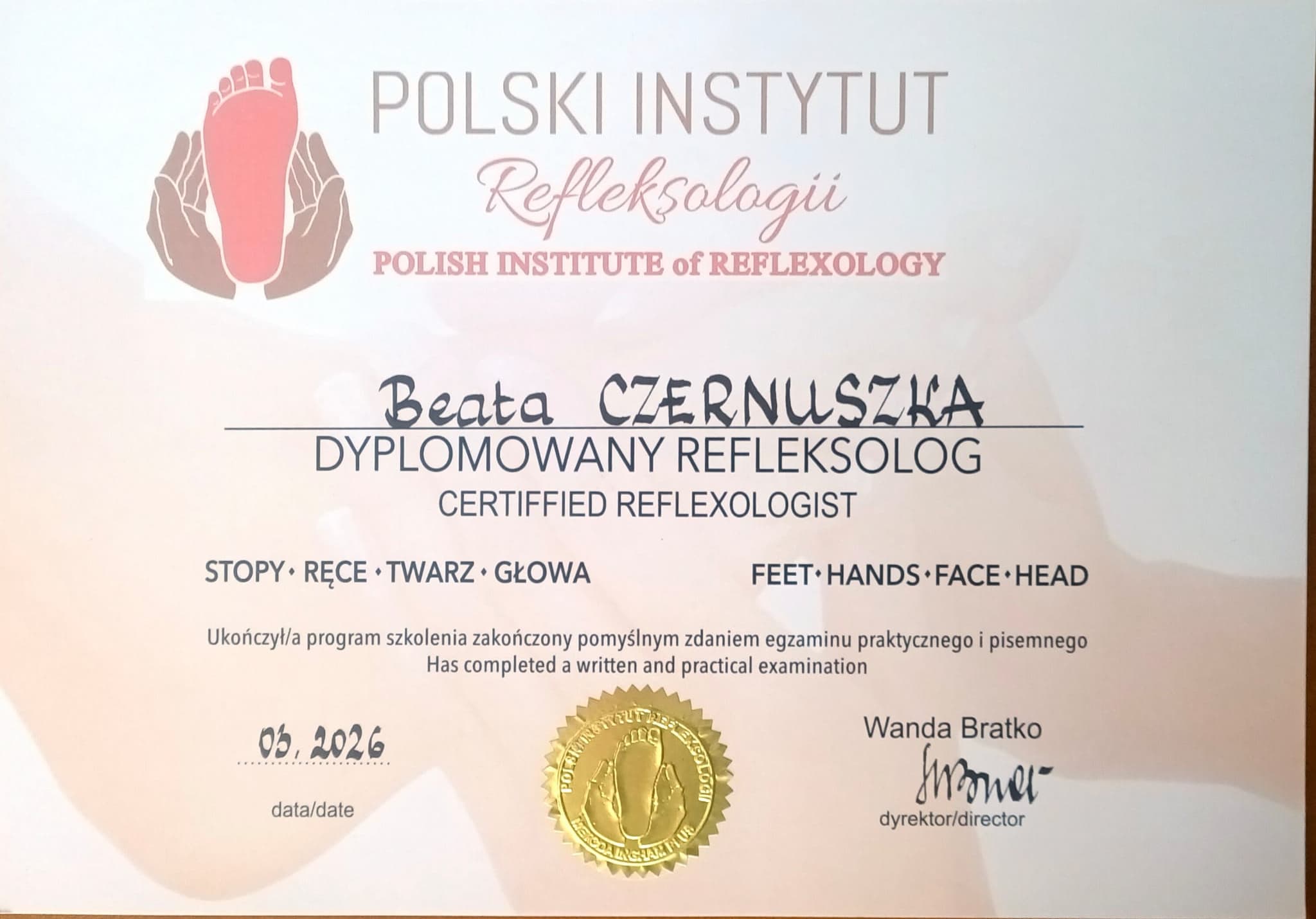 Dyplom refleksologa — Polski Instytut Refleksologii